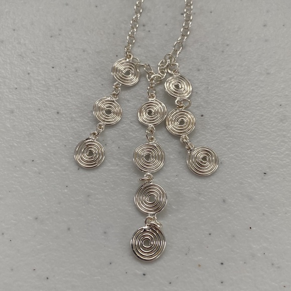 925 Sterling Silver Triple Swirl Dangle Necklace / Choker - Picture 9 of 11